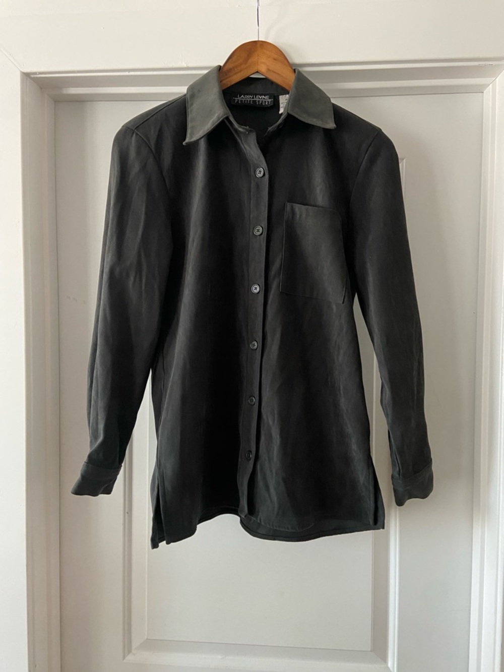 Larry Levine Midnight Green Button-Up Suede Top - Picture 2 of 7